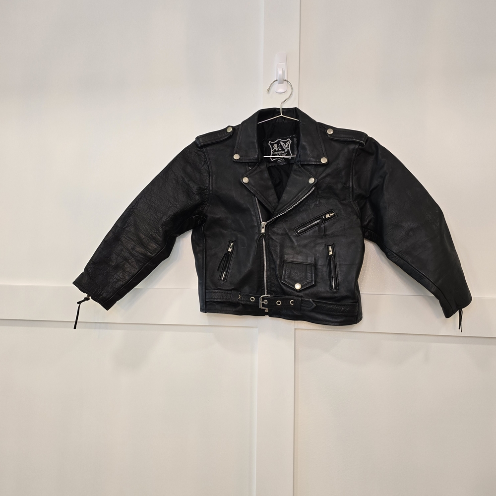 Distressed Cropped Leather Motorcycle Jacket